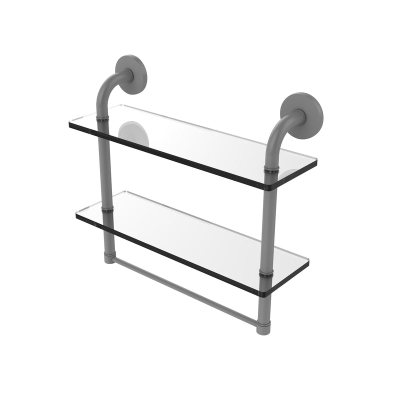 Allied Brass Remi Collection 16 Inch Two Tiered Glass Shelf with Integrated Towel Bar RM-2-16TB-GYM