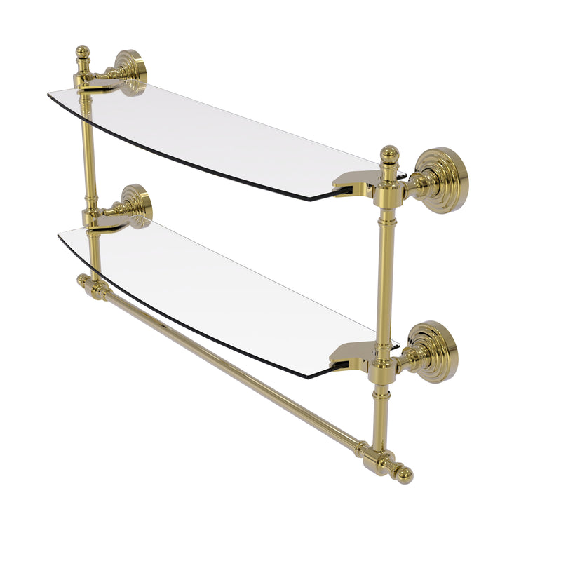 Allied Brass Retro Wave Collection 18 Inch Two Tiered Glass Shelf with Integrated Towel Bar RW-34TB-18-UNL