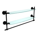 Allied Brass Retro Wave Collection 24 Inch Two Tiered Glass Shelf with Integrated Towel Bar RW-34TB-24-BKM