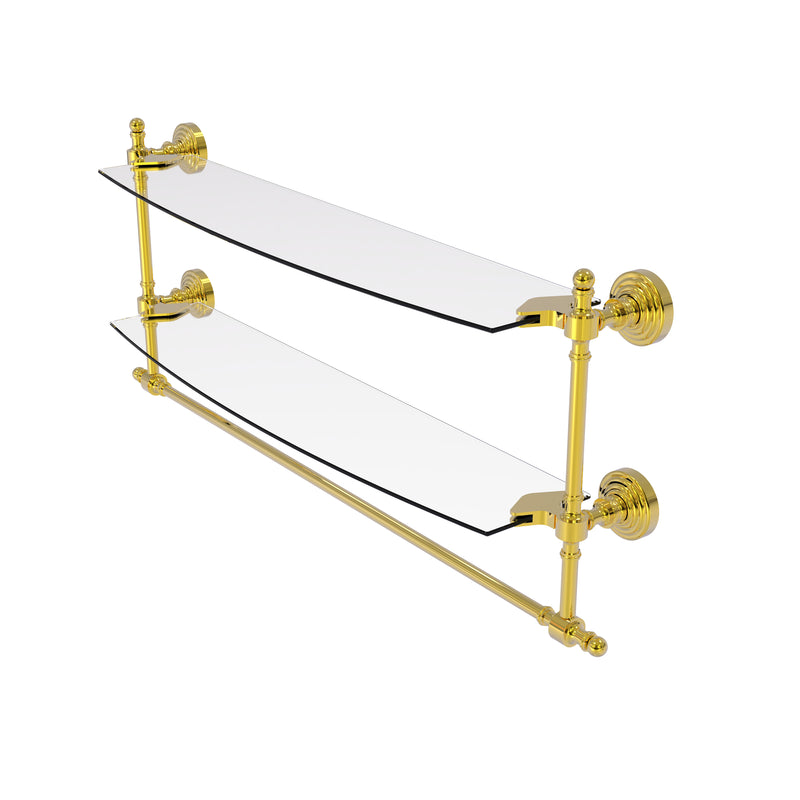 Allied Brass Retro Wave Collection 24 Inch Two Tiered Glass Shelf with Integrated Towel Bar RW-34TB-24-PB