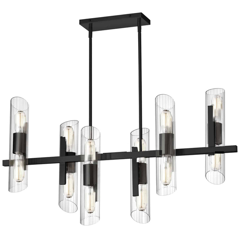 Dainolite 12 Light Horizontal Chandelier Matte Black Finish with Clear Fluted Glass SAM-4012HC-MB