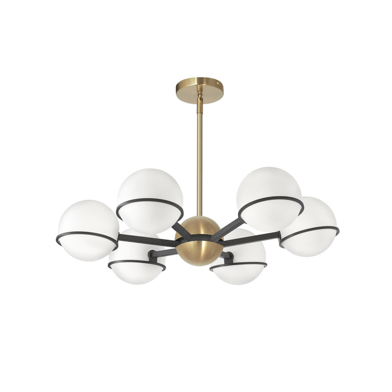 Dainolite 6 Light Halogen Chandelier Matte Black and Aged Brass with White Opal Glass SOF-286C-MB-AGB