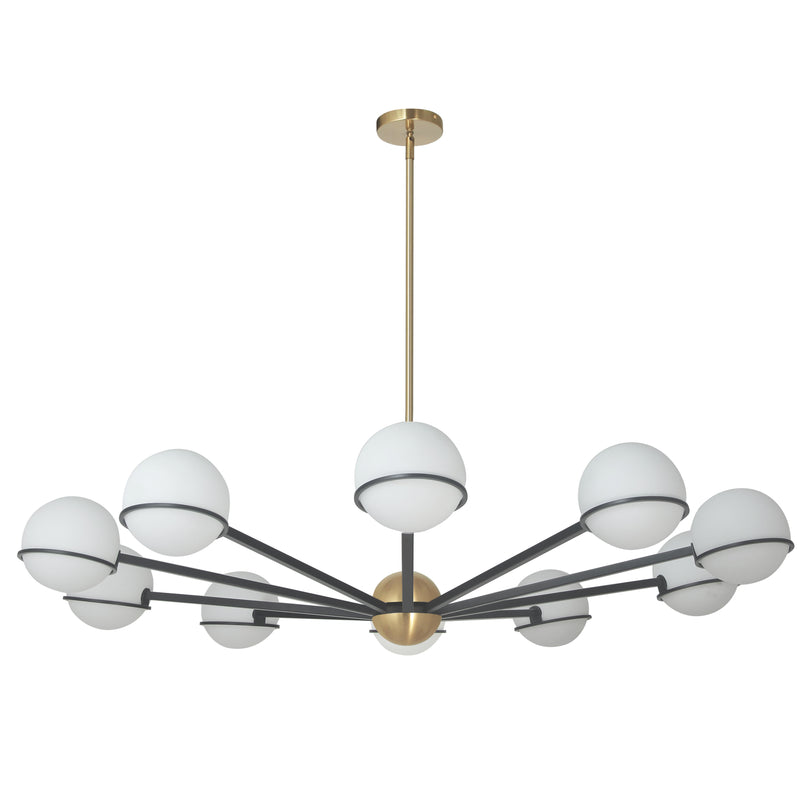 Dainolite 10 Light Halogen Chandelier Matte Black and Aged Brass with White Opal Glass SOF-5010C-MB-AGB