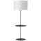 Dainolite 1 Light Black Incandescent Floor Lamp Round Base with Shelf with White Shade TAB-R591F-BK-WH