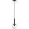 Dainolite 1 Light Incandescent Pendant Matte Black with Clear Hammered Glass TAR-61P-MB-CL