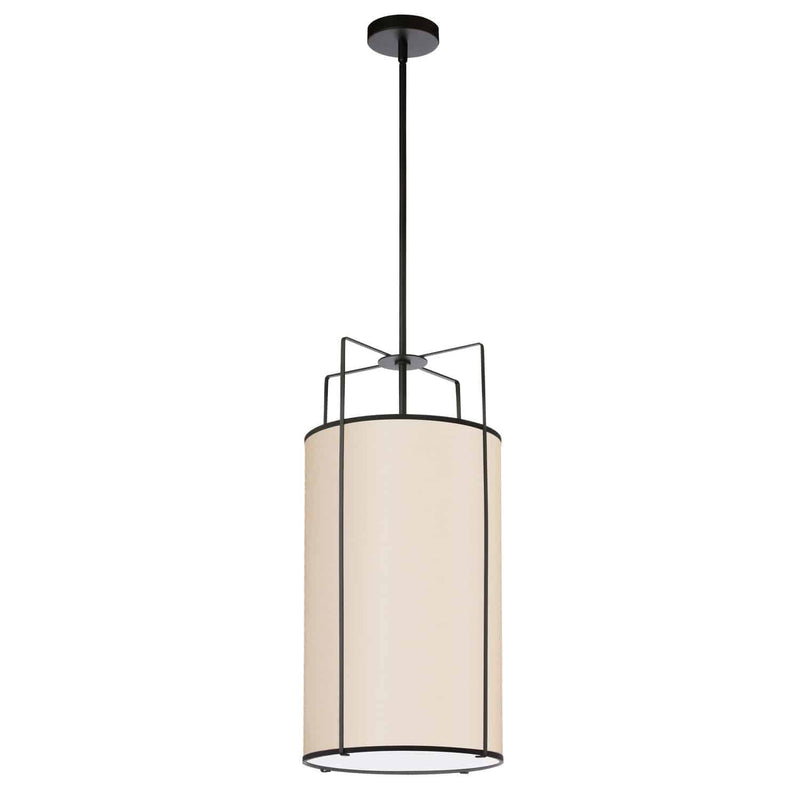 Dainolite 4 Light Pendant Drum Shade Black and Cream with White Fabric Diffuser TRA-124P-BK-CRM