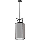 Dainolite 4 Light Pendant Drum Shade Black and Gray with White Fabric Diffuser TRA-124P-BK-GRY