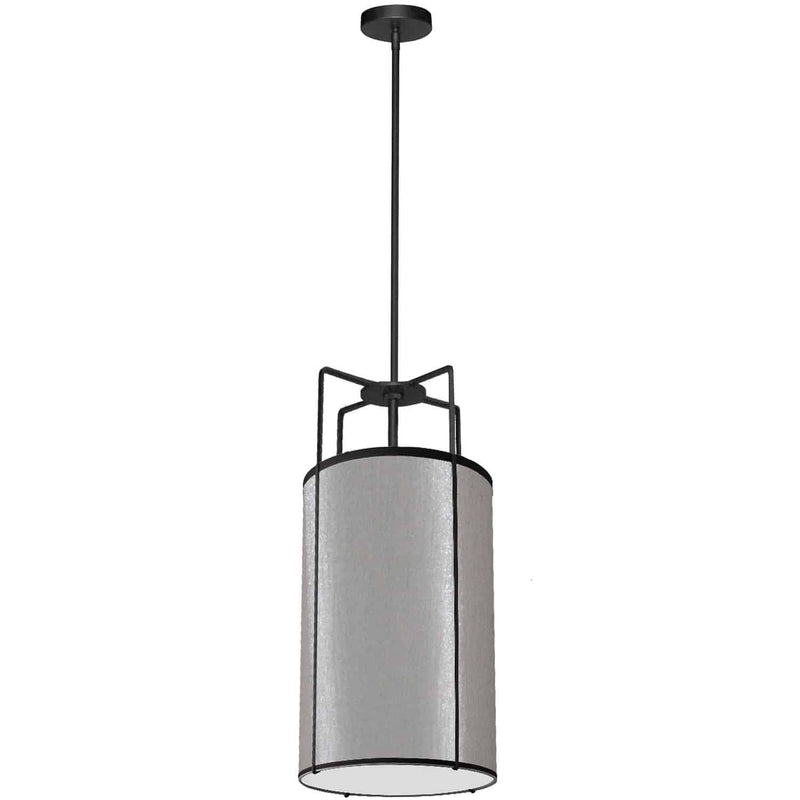 Dainolite 4 Light Pendant Drum Shade Black and Gray with White Fabric Diffuser TRA-124P-BK-GRY