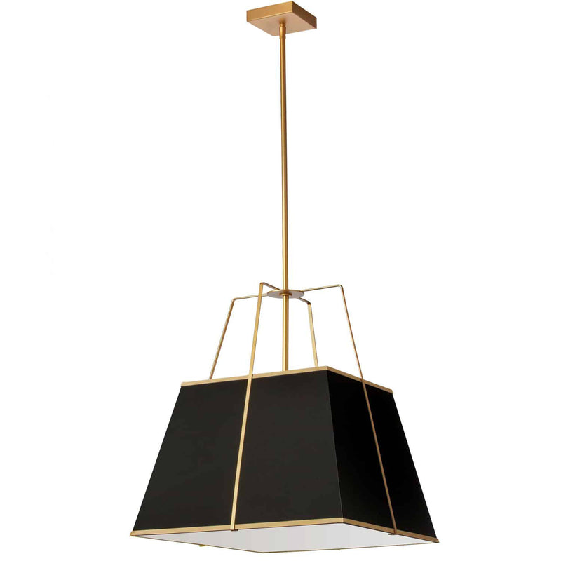 Dainolite 1 Light Pendant Gold and Black Shade with White Fabric Diffuser TRA-181P-GLD-BK