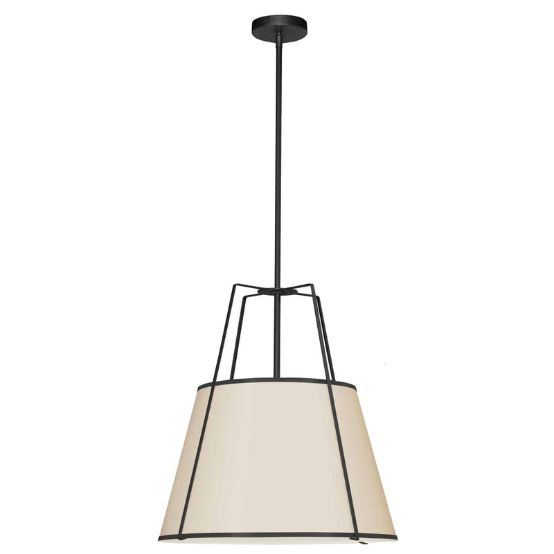 Dainolite 1 Light Trapezoid Pendant Black and Cream Shade with White Fabric Diffuser TRA-1P-BK-CRM