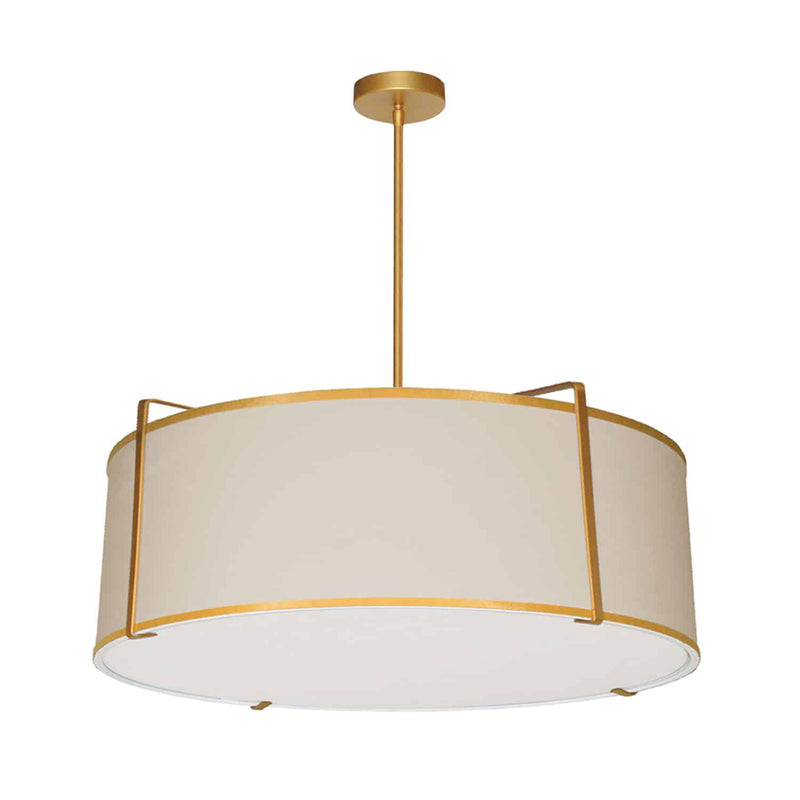 Dainolite 4 Light Drum Pendant Gold and Cream Shade with White Fabric Diffuser TRA-244P-GLD-CRM