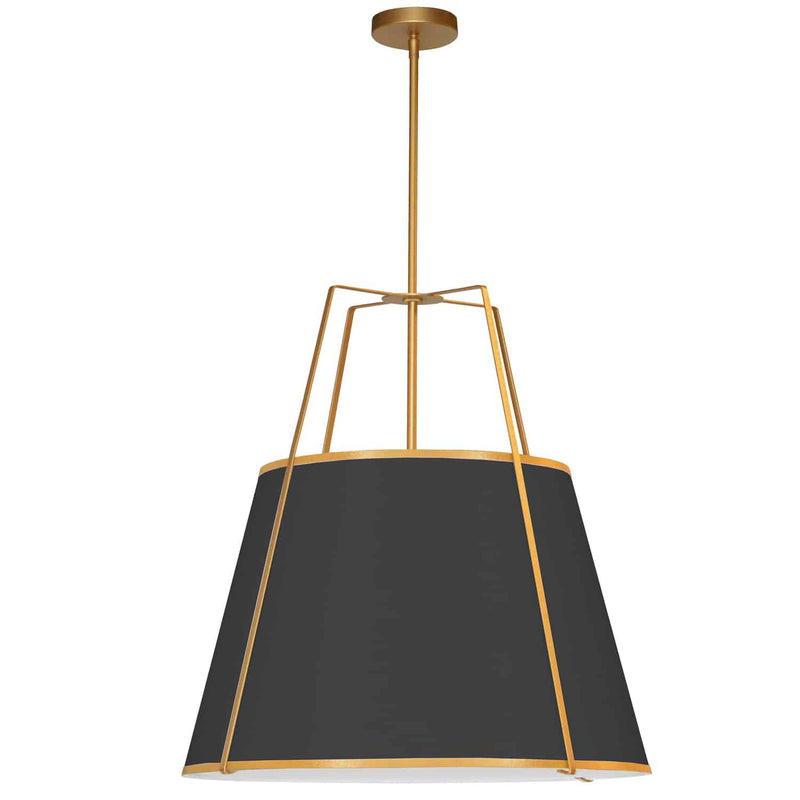 Dainolite 3 Light Trapezoid Pendant Gold and Black Shade with White Fabric Diffuser TRA-3P-GLD-BK