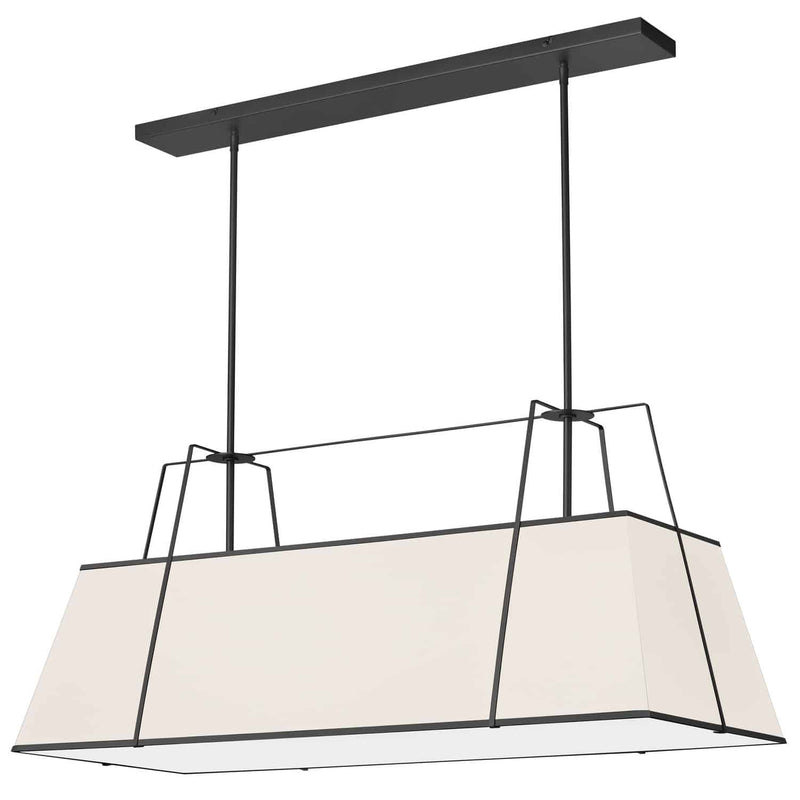 Dainolite 4 Light Horizontal Chandelier Black and Cream Shade with White Fabric Diffuser TRA-444HC-BK-CRM