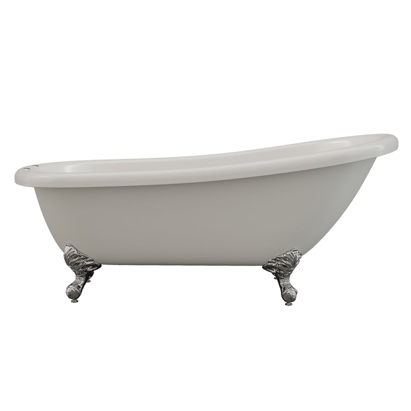 Cambridge Plumbing Acrylic Slipper Bathtub 67"x28", 7" Deck Mount Drillings and PC Feet