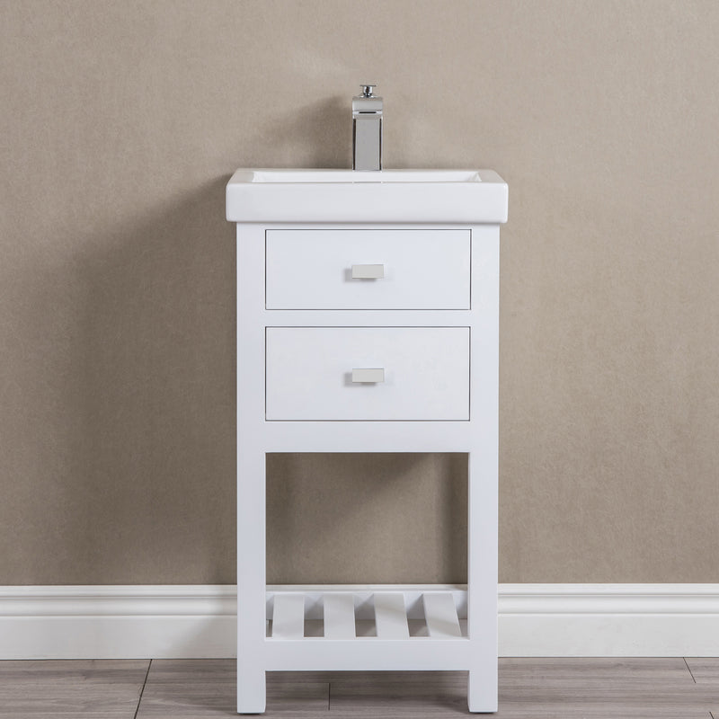 Water Creation 18" Pure White MDF Single Bowl Ceramics Top Vanity with U Shape Drawer From The VERA Collection VE18CR01PW-000000000