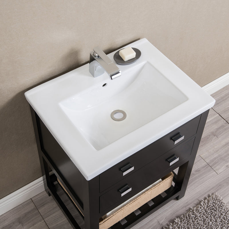 Water Creation 24" Espresso MDF Single Bowl Ceramics Top Vanity with U Shape Drawer From The VIOLA Collection VI24CR01ES-000000000