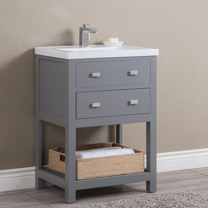 Water Creation 24" Cashmere Gray MDF Single Bowl Ceramics Top Vanity with U Shape Drawer From The VIOLA Collection VI24CR01CG-000000000