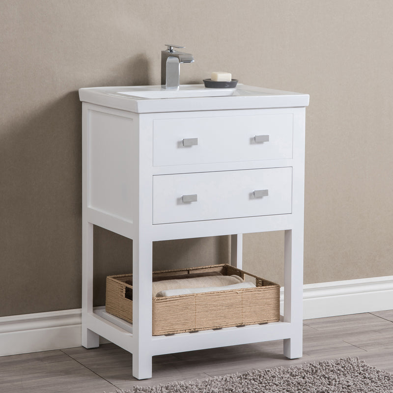 Water Creation 24" Pure White MDF Single Bowl Ceramics Top Vanity with U Shape Drawer From The VIOLA Collection VI24CR01PW-000000000