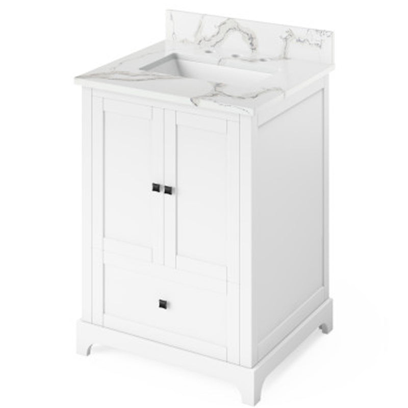 Jeffrey Alexander 24" White Addington with Calacatta Vienna Quartz Vanity Top Rectangle Bowl