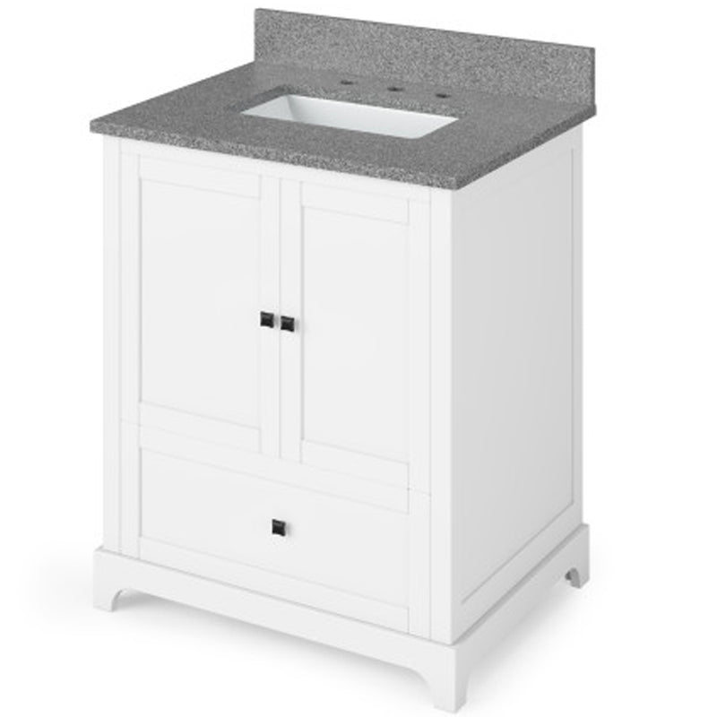 Jeffrey Alexander 30" White Addington with Steel Gray Cultured Marble Vanity Top Rectangle Bowl