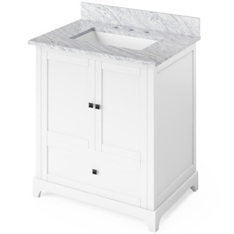 Jeffrey Alexander 30" White Addington with White Carrara Marble Vanity Top Rectangle Bowl