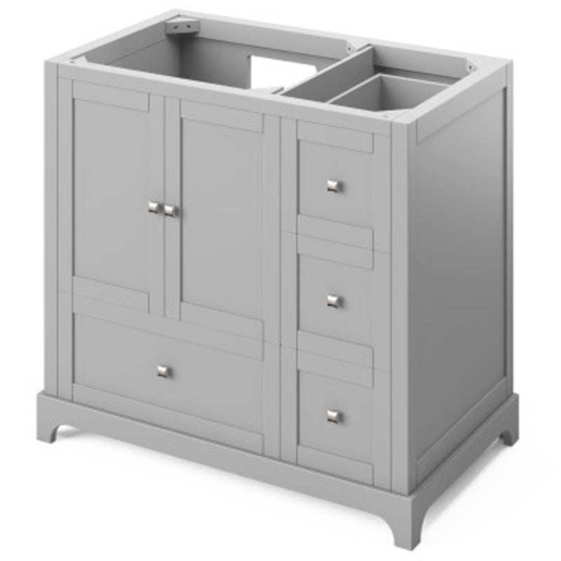 Jeffrey Alexander 36" Gray Addington Left Offset with Calacatta Vienna Quartz Vanity Top Rectangle Bowl