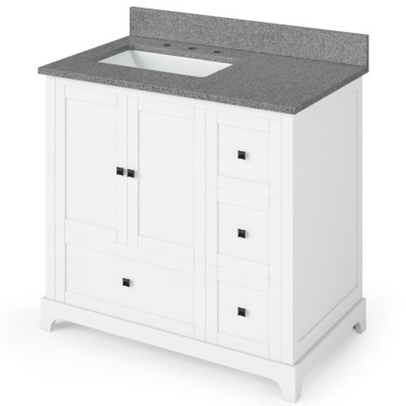 Jeffrey Alexander 36" White Addington Left Offset with Steel Gray Cultured Marble Vanity Top Rectangle Bowl