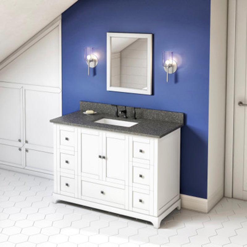 Jeffrey Alexander 48" White Addington with Boulder Cultured Marble Vanity Top Rectangle Bowl