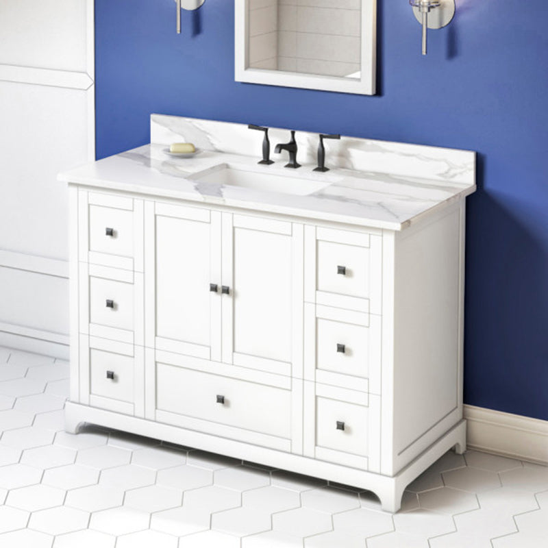 Jeffrey Alexander 48" White Addington with Calacatta Vienna Quartz Vanity Top Rectangle Bowl