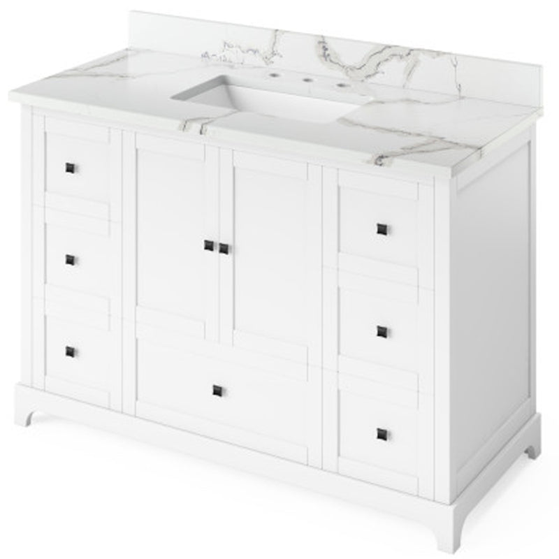 Jeffrey Alexander 48" White Addington with Calacatta Vienna Quartz Vanity Top Rectangle Bowl