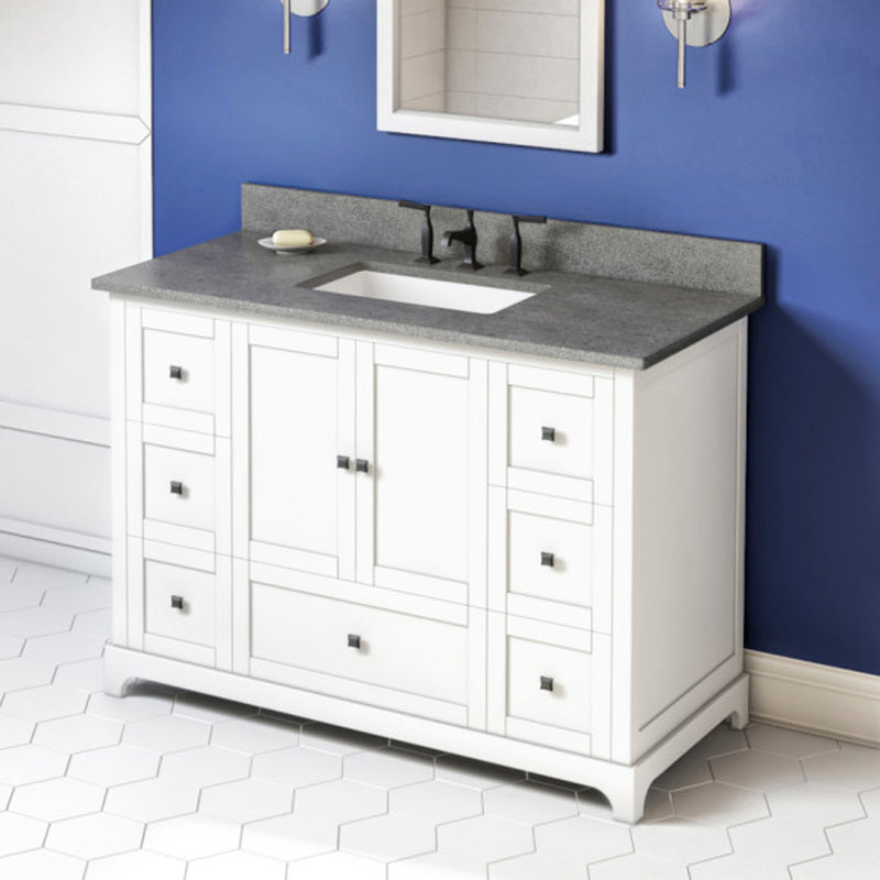 Jeffrey Alexander 48" White Addington with Steel Gray Cultured Marble Vanity Top Rectangle Bowl