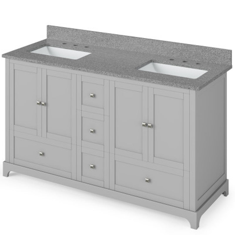 Jeffrey Alexander 60" Gray Addington Double Bowl with Steel Gray Cultured Marble Vanity Top