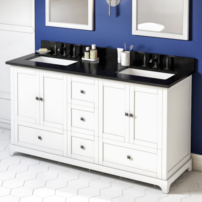 Jeffrey Alexander 60" White Addington Double Bowl with Black Granite Vanity Top