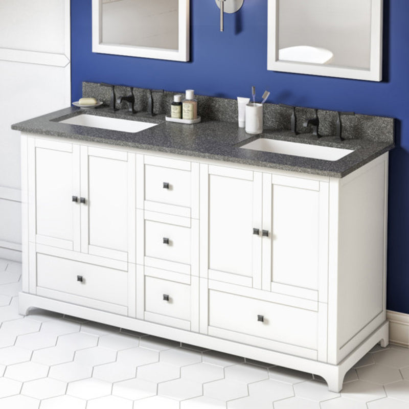 Jeffrey Alexander 60" White Addington Double Bowl with Boulder Cultured Marble Vanity Top