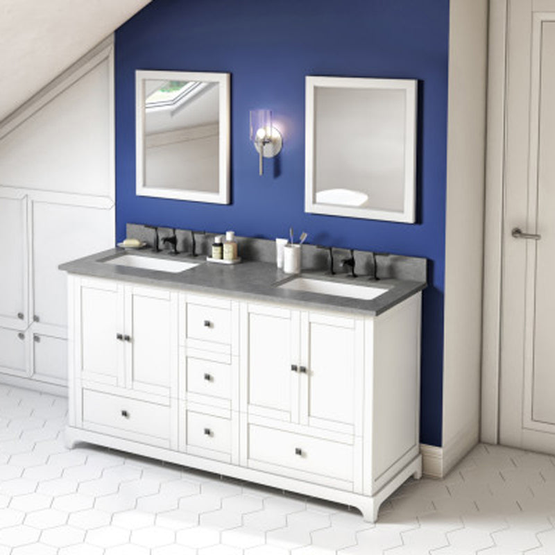 Jeffrey Alexander 60" White Addington Double Bowl with Steel Gray Cultured Marble Vanity Top