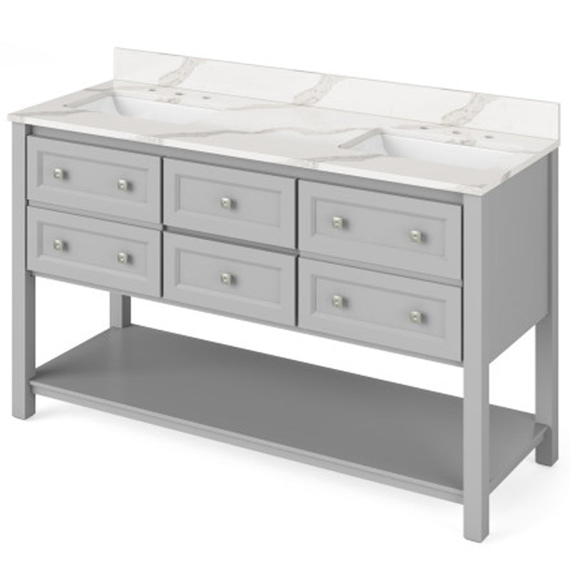 Jeffrey Alexander 60" Gray Adler Double Bowl with Calacatta Vienna Quartz Vanity Top