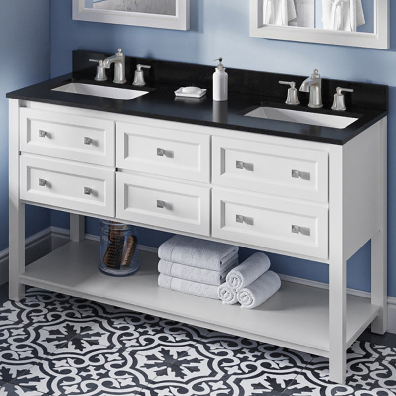 Jeffrey Alexander 60" White Adler Double Bowl with Black Granite Vanity Top