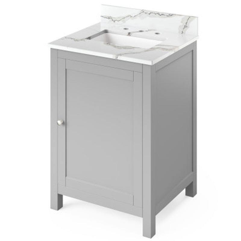 Jeffrey Alexander 24" Gray Astoria with Calacatta Vienna Quartz Vanity Top Rectangle Bowl