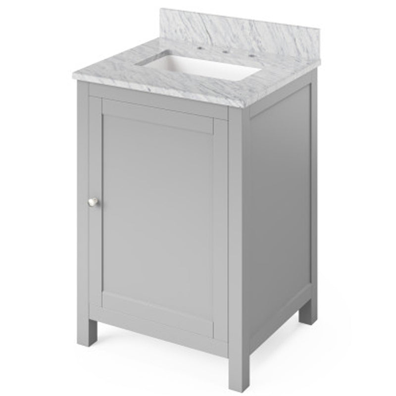 Jeffrey Alexander 24" Gray Astoria with White Carrara Marble Vanity Top Rectangle Bowl