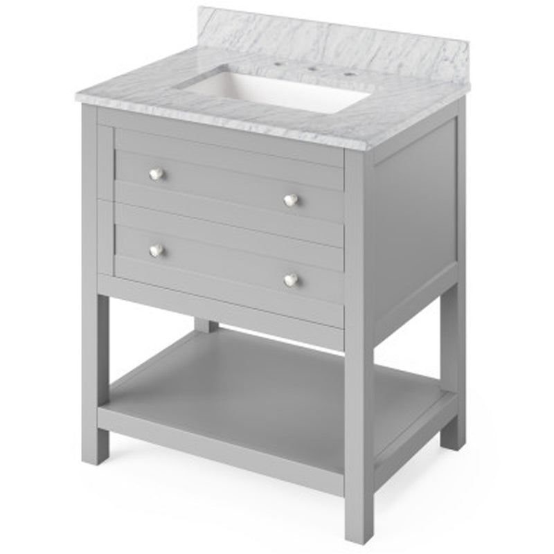 Jeffrey Alexander 30" Gray Astoria with White Carrara Marble Vanity Top Rectangle Bowl