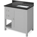 Jeffrey Alexander 36" Gray Astoria Right Offset with Black Granite Vanity Top Rectangle Bowl