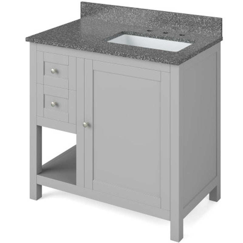 Jeffrey Alexander 36" Gray Astoria Right Offset with Boulder Cultured Marble Vanity Top Rectangle Bowl