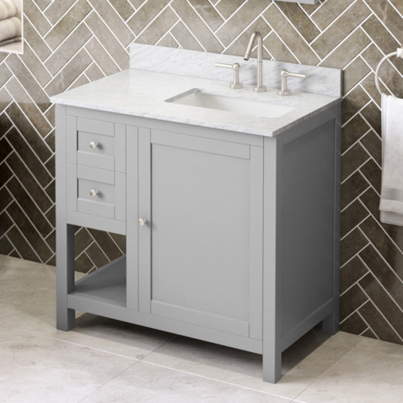 Jeffrey Alexander 36" Gray Astoria Right Offset with White Carrara Marble Vanity Top Rectangle Bowl