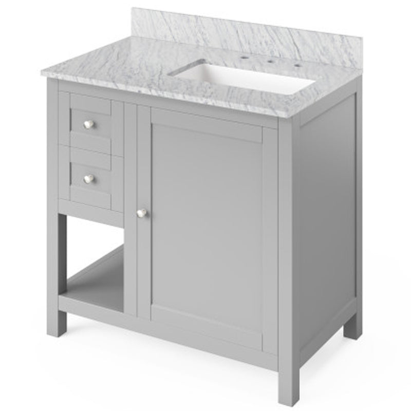 Jeffrey Alexander 36" Gray Astoria Right Offset with White Carrara Marble Vanity Top Rectangle Bowl