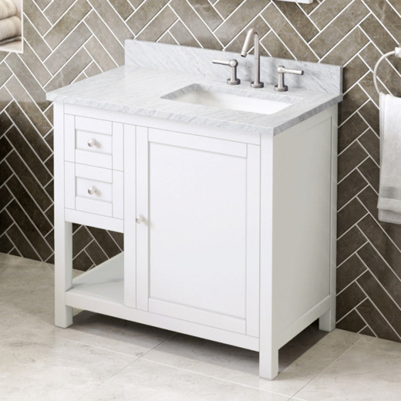 Jeffrey Alexander 36" White Astoria Right Offset with White Carrara Marble Vanity Top Rectangle Bowl