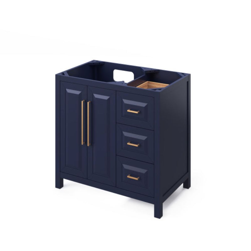 Jeffrey Alexander 36" Hale Blue Cade Left Offset with Black Granite Vanity Top Rectangle Bowl