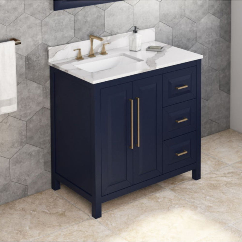 Jeffrey Alexander 36" Hale Blue Cade Left Offset with Calacatta Vienna Quartz Vanity Top Rectangle Bowl