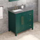 Jeffrey Alexander 36" Forest Green Cade Left Offset with Boulder Cultured Marble Vanity Top Rectangle Bowl