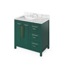 Jeffrey Alexander 36" Forest Green Cade Left Offset with Calacatta Vienna Quartz Vanity Top Rectangle Bowl