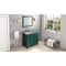 Jeffrey Alexander 36" Forest Green Cade Left Offset with Steel Gray Cultured Marble Vanity Top Rectangle Bowl